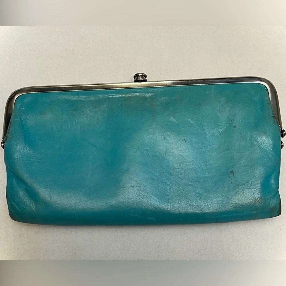 HOBO LAUREN LEATHER CLUTCH VINTAGE DISTRESSED WALLET TURQUOISE